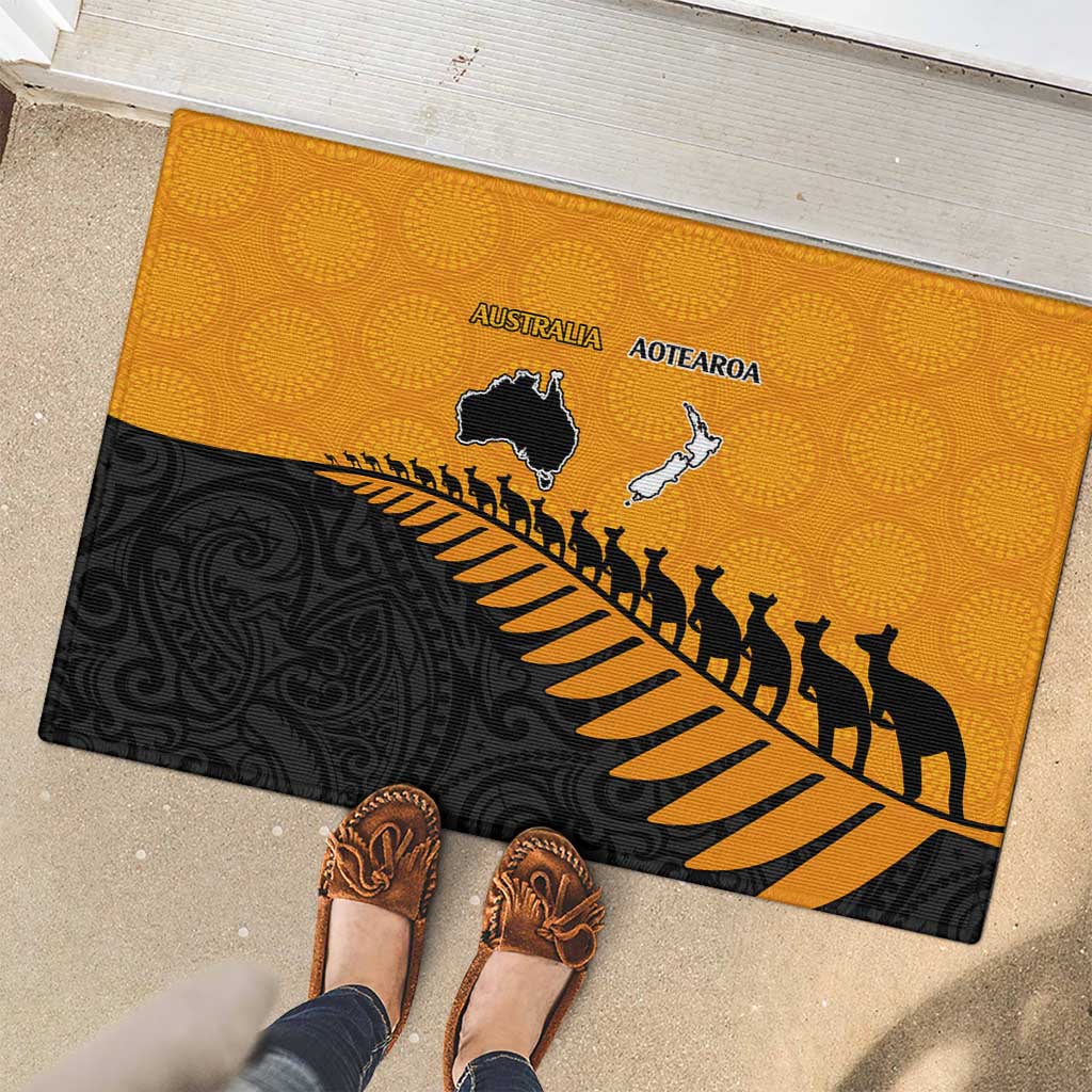 Australia New Zealand Rugby Rubber Doormat Gold Aboriginal Wallabies and Maori Black Fern - Aussie Hoodie