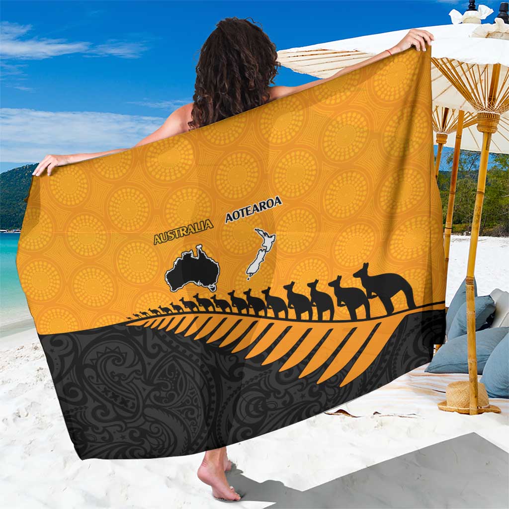 Australia New Zealand Rugby Sarong Gold Aboriginal Wallabies and Maori Black Fern - Aussie Hoodie