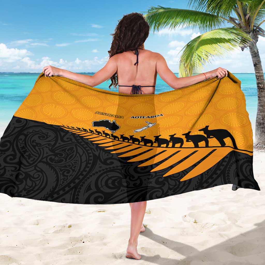 Australia New Zealand Rugby Sarong Gold Aboriginal Wallabies and Maori Black Fern - Aussie Hoodie