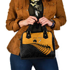 Australia New Zealand Rugby Shoulder Handbag Gold Aboriginal Wallabies and Maori Black Fern - Aussie Hoodie