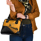 Australia New Zealand Rugby Shoulder Handbag Gold Aboriginal Wallabies and Maori Black Fern - Aussie Hoodie