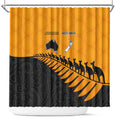 Australia New Zealand Rugby Shower Curtain Gold Aboriginal Wallabies and Maori Black Fern - Aussie Hoodie
