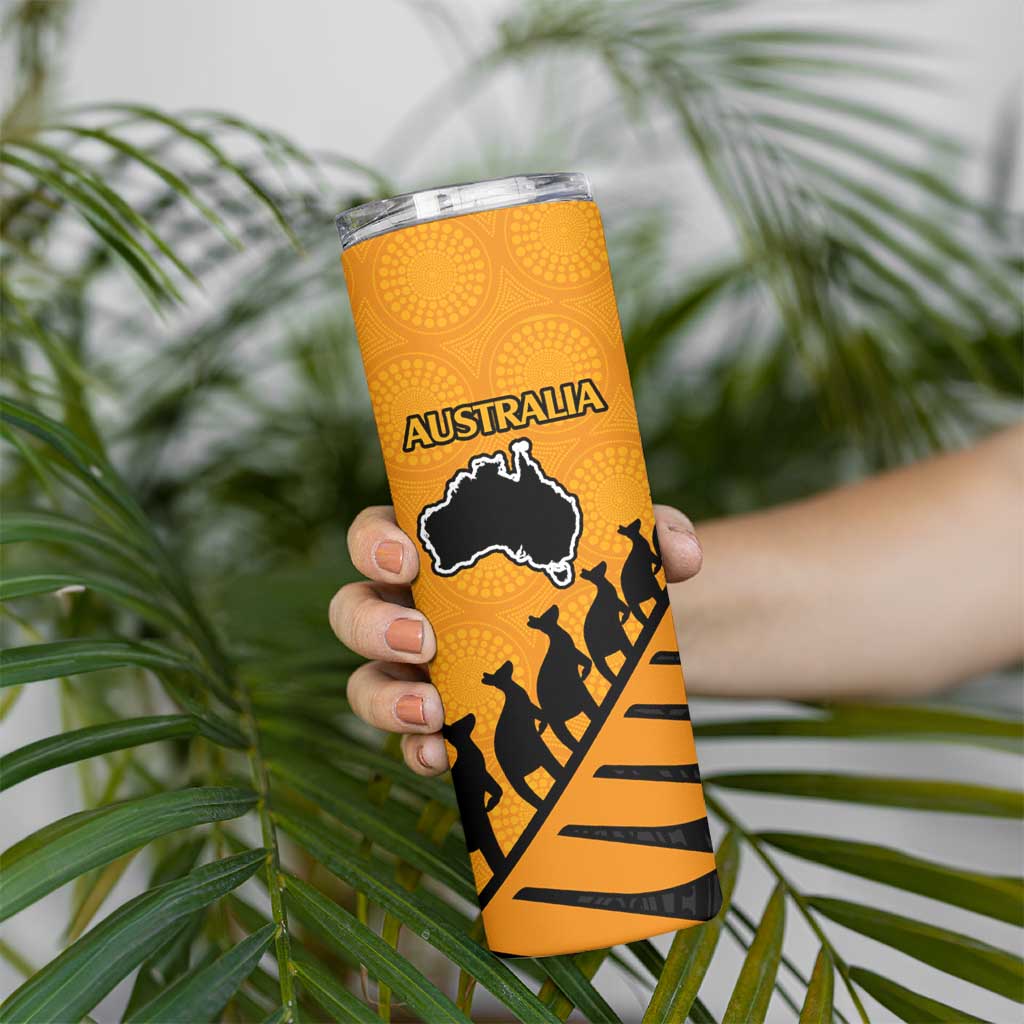 Australia New Zealand Rugby Skinny Tumbler Gold Aboriginal Wallabies and Maori Black Fern - Aussie Hoodie