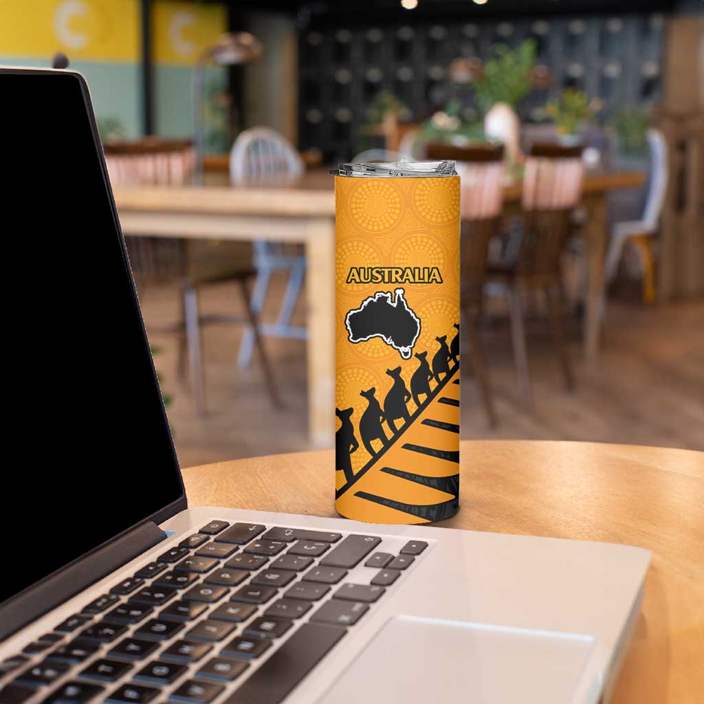 Australia New Zealand Rugby Skinny Tumbler Gold Aboriginal Wallabies and Maori Black Fern - Aussie Hoodie