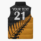 Australia New Zealand Rugby Sleeveless Puffer Jacket Gold Aboriginal Wallabies and Maori Black Fern - Aussie Hoodie
