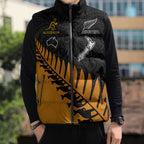 Australia New Zealand Rugby Sleeveless Puffer Jacket Gold Aboriginal Wallabies and Maori Black Fern - Aussie Hoodie