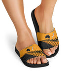 Australia New Zealand Rugby Slide Sandals Gold Aboriginal Wallabies and Maori Black Fern - Aussie Hoodie