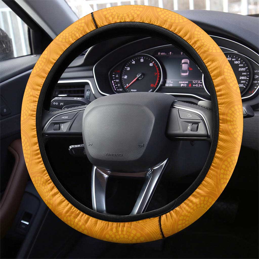 Australia New Zealand Rugby Steering Wheel Cover Gold Aboriginal Wallabies and Maori Black Fern - Aussie Hoodie