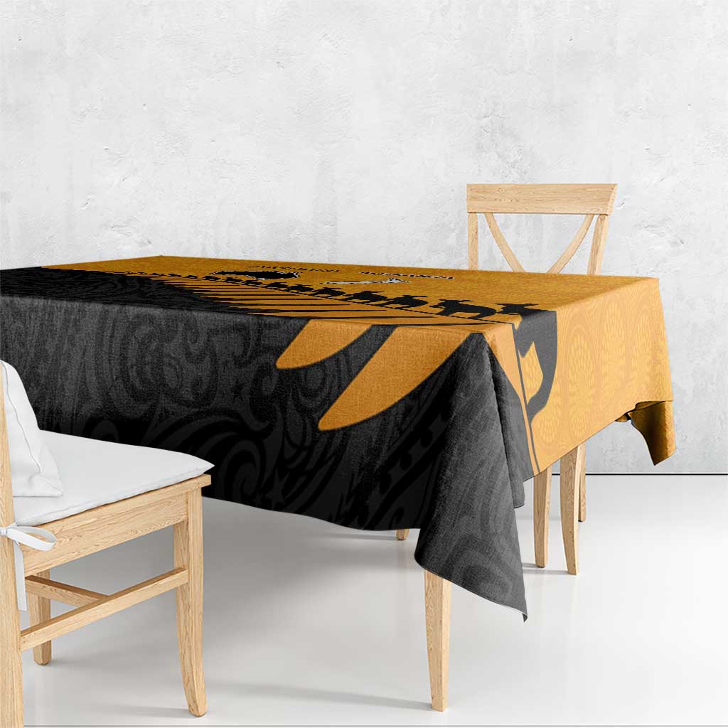 Australia New Zealand Rugby Tablecloth Gold Aboriginal Wallabies and Maori Black Fern - Aussie Hoodie