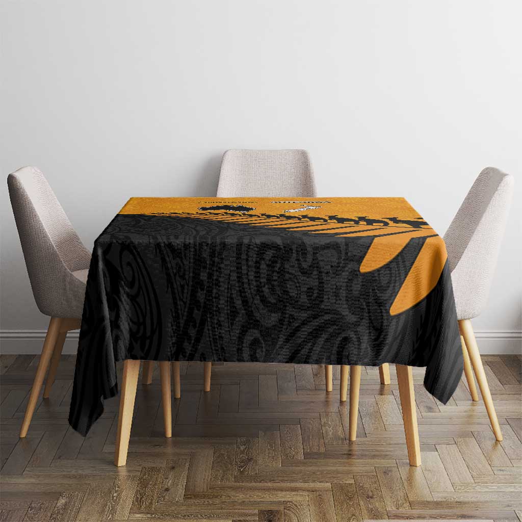 Australia New Zealand Rugby Tablecloth Gold Aboriginal Wallabies and Maori Black Fern - Aussie Hoodie
