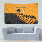 Australia New Zealand Rugby Tapestry Gold Aboriginal Wallabies and Maori Black Fern - Aussie Hoodie