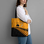 Australia New Zealand Rugby Tote Bag Gold Aboriginal Wallabies and Maori Black Fern - Aussie Hoodie