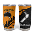 Australia New Zealand Rugby Tumbler Cup Gold Aboriginal Wallabies and Maori Black Fern - Aussie Hoodie