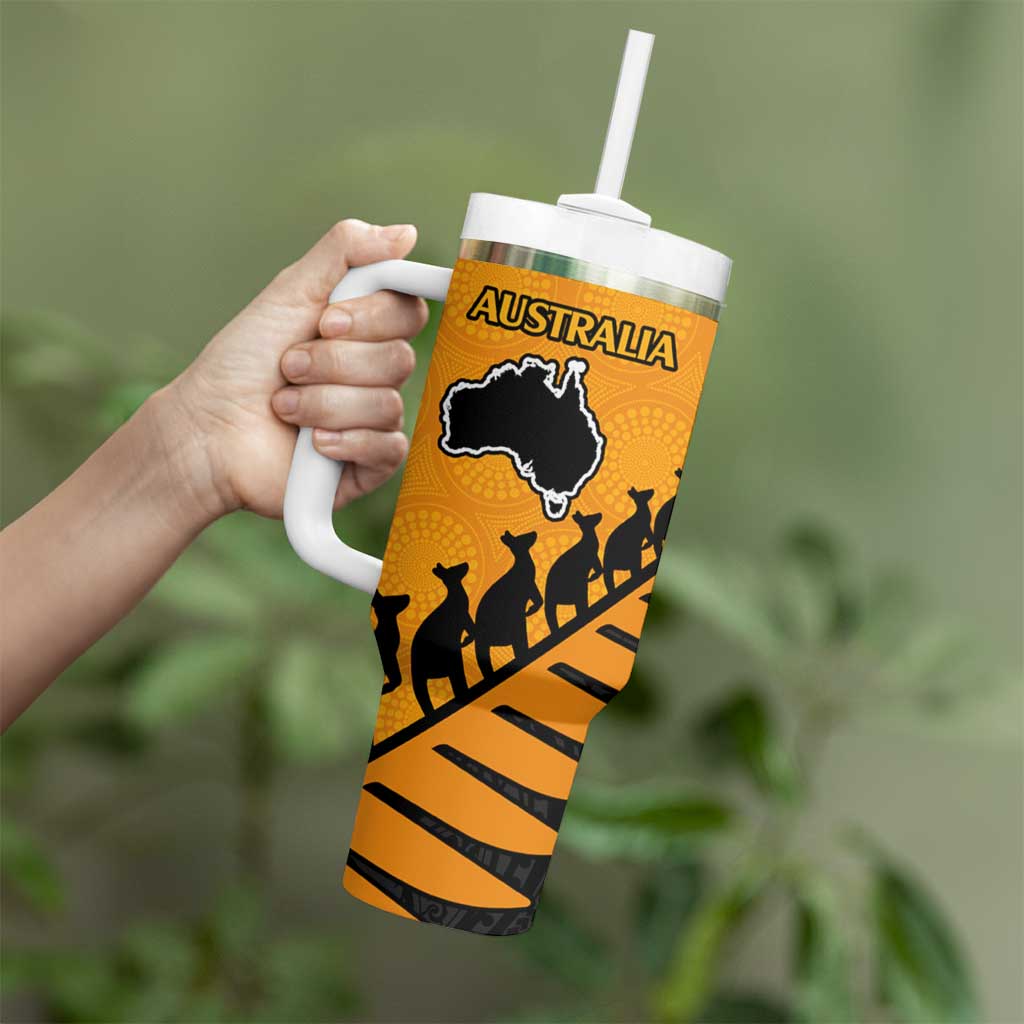 Australia New Zealand Rugby Tumbler With Handle Gold Aboriginal Wallabies and Maori Black Fern - Aussie Hoodie