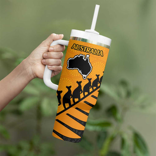 Australia New Zealand Rugby Tumbler With Handle Gold Aboriginal Wallabies and Maori Black Fern - Aussie Hoodie