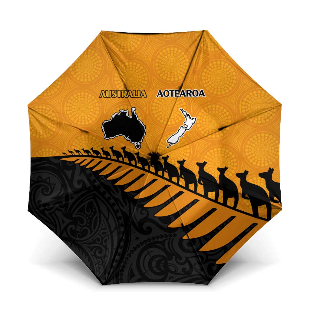 Australia New Zealand Rugby Umbrella Gold Aboriginal Wallabies and Maori Black Fern - Aussie Hoodie