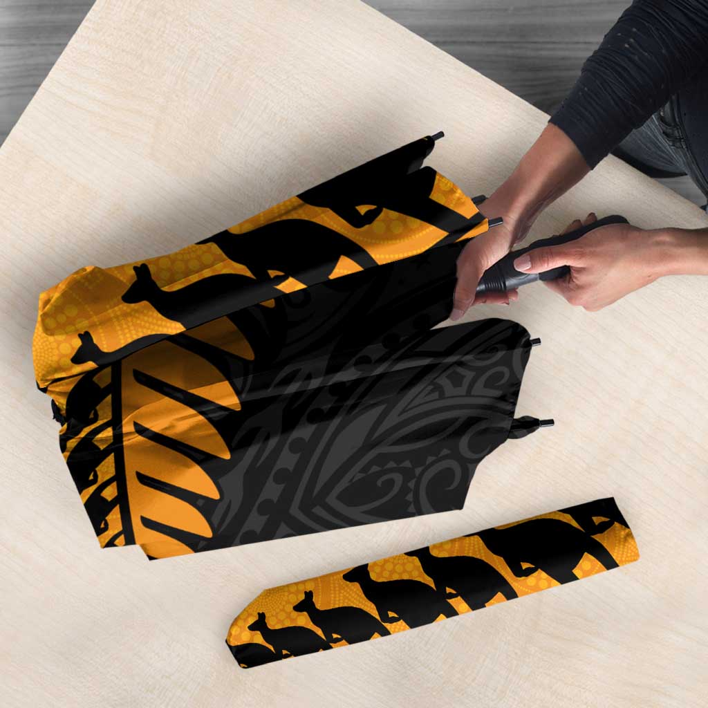Australia New Zealand Rugby Umbrella Gold Aboriginal Wallabies and Maori Black Fern - Aussie Hoodie