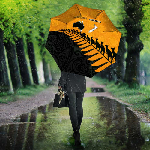 Australia New Zealand Rugby Umbrella Gold Aboriginal Wallabies and Maori Black Fern - Aussie Hoodie