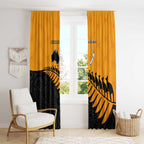 Australia New Zealand Rugby Window Curtain Gold Aboriginal Wallabies and Maori Black Fern - Aussie Hoodie