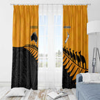 Australia New Zealand Rugby Window Curtain Gold Aboriginal Wallabies and Maori Black Fern - Aussie Hoodie
