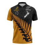 Australia New Zealand Rugby Zipper Polo Shirt Gold Aboriginal Wallabies and Maori Black Fern - Aussie Hoodie