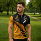 Australia New Zealand Rugby Zipper Polo Shirt Gold Aboriginal Wallabies and Maori Black Fern - Aussie Hoodie