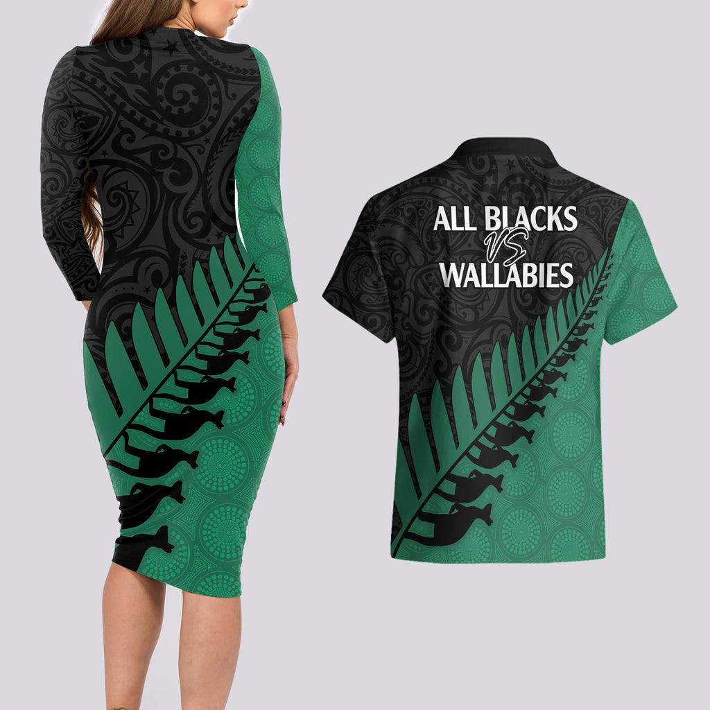 australia-wallabies-and-aotearoa-rugby-couples-matching-long-sleeve-bodycon-dress-and-hawaiian-shirt-kangaroo-black-fern-maori-green-vibe