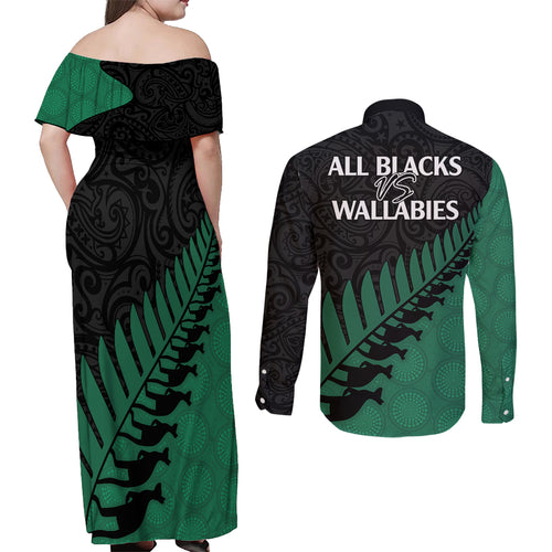 australia-wallabies-and-aotearoa-rugby-couples-matching-off-shoulder-maxi-dress-and-long-sleeve-button-shirts-kangaroo-black-fern-maori-green-vibe