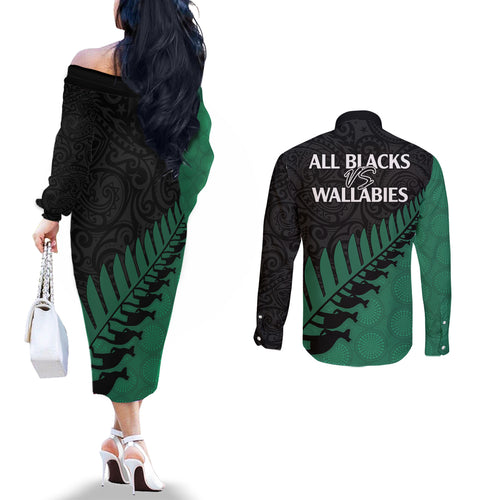 australia-wallabies-and-aotearoa-rugby-couples-matching-off-the-shoulder-long-sleeve-dress-and-long-sleeve-button-shirts-kangaroo-black-fern-maori-green-vibe