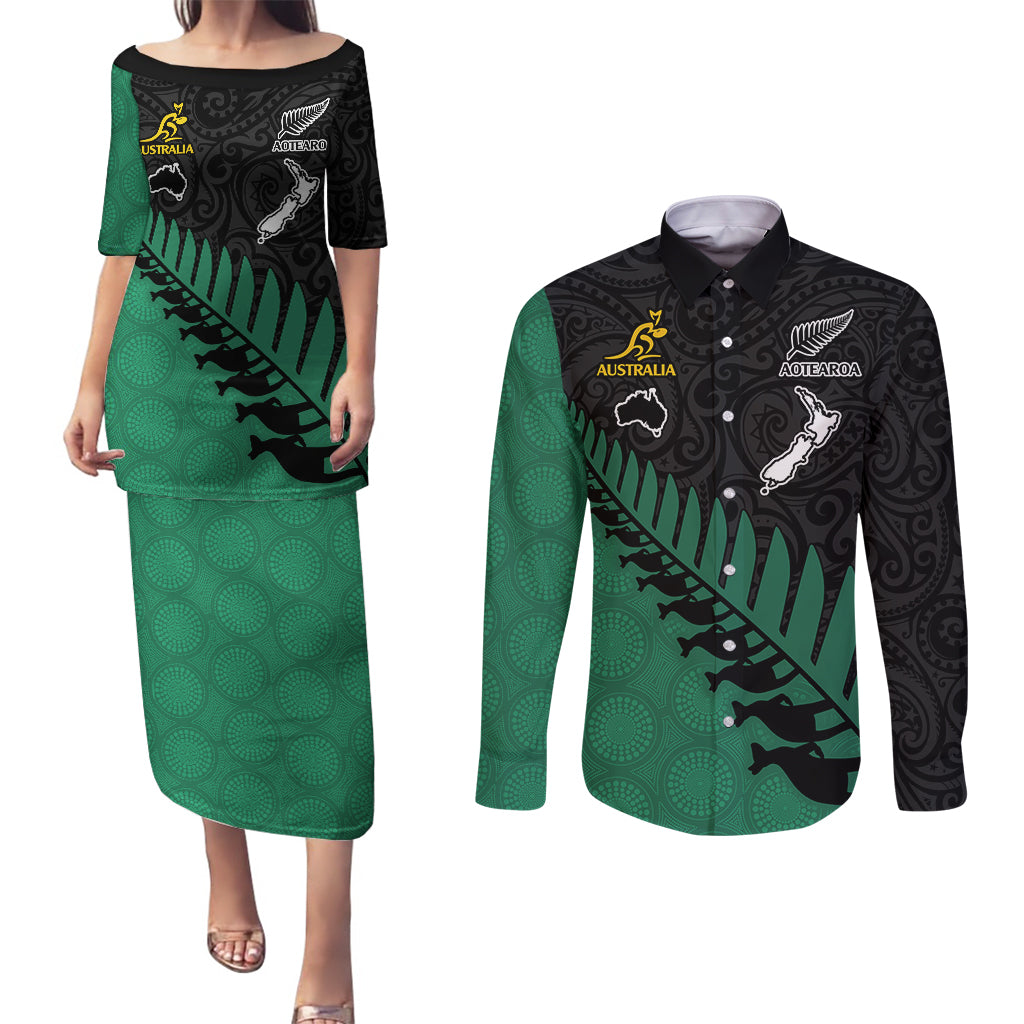 australia-wallabies-and-aotearoa-rugby-couples-matching-puletasi-dress-and-long-sleeve-button-shirts-kangaroo-black-fern-maori-green-vibe