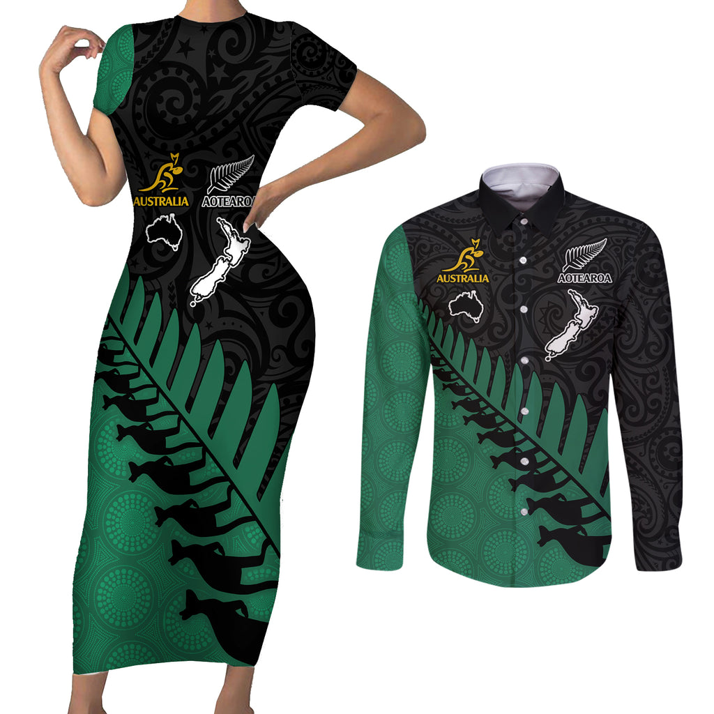 australia-wallabies-and-aotearoa-rugby-couples-matching-short-sleeve-bodycon-dress-and-long-sleeve-button-shirts-kangaroo-black-fern-maori-green-vibe