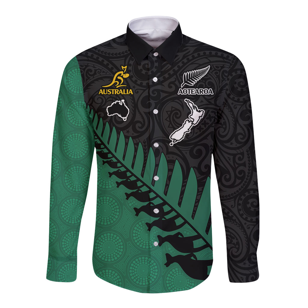 australia-wallabies-and-aotearoa-rugby-long-sleeve-button-shirt-kangaroo-black-fern-maori-green-vibe