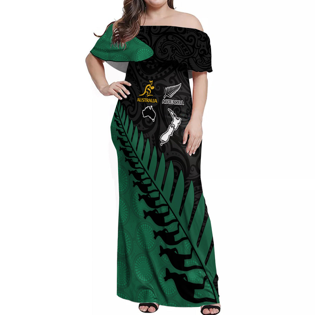 australia-wallabies-and-aotearoa-rugby-off-shoulder-maxi-dress-kangaroo-black-fern-maori-green-vibe