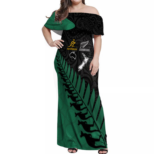 australia-wallabies-and-aotearoa-rugby-off-shoulder-maxi-dress-kangaroo-black-fern-maori-green-vibe