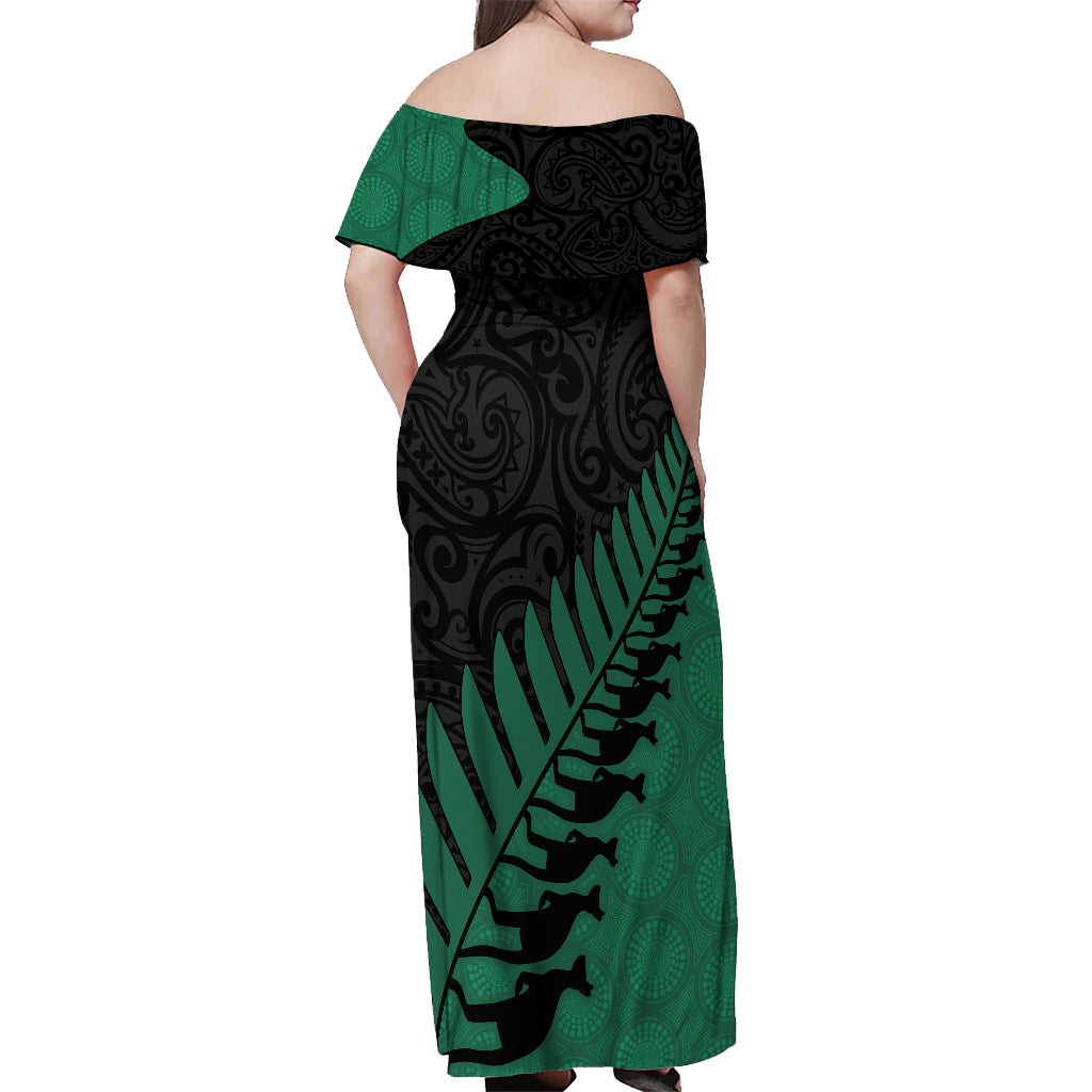 australia-wallabies-and-aotearoa-rugby-off-shoulder-maxi-dress-kangaroo-black-fern-maori-green-vibe