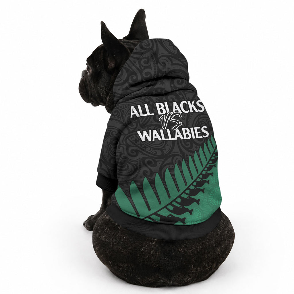 Australia Wallabies and Aotearoa Rugby Pet Hoodie Kangaroo Black Fern Maori Green Vibe