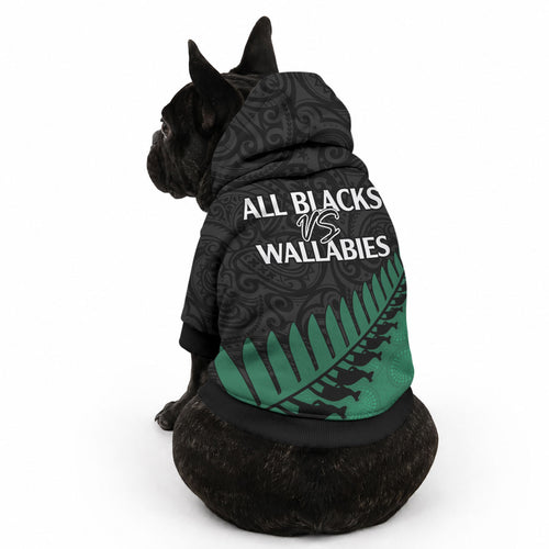 Australia Wallabies and Aotearoa Rugby Pet Hoodie Kangaroo Black Fern Maori Green Vibe