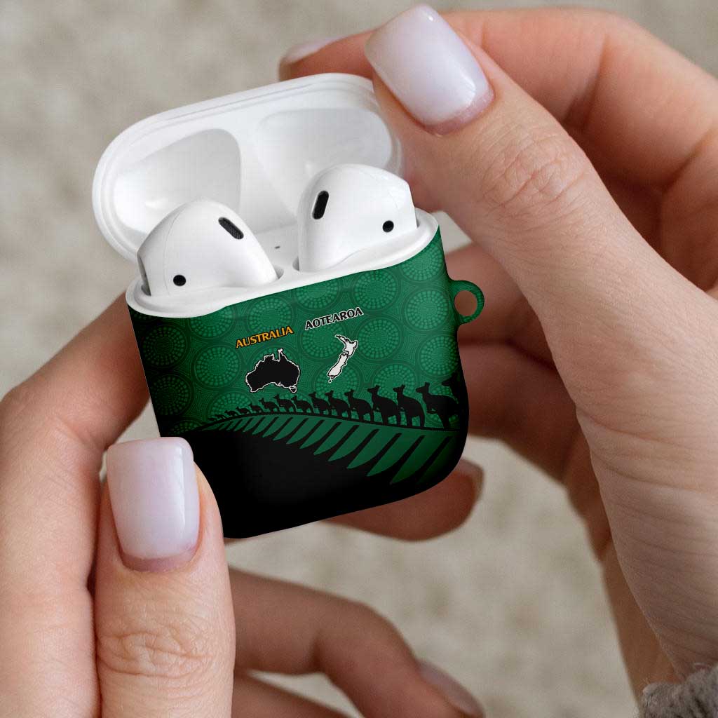Australia New Zealand Rugby AirPods Case Green Aboriginal Wallabies and Maori Black Fern - Aussie Hoodie