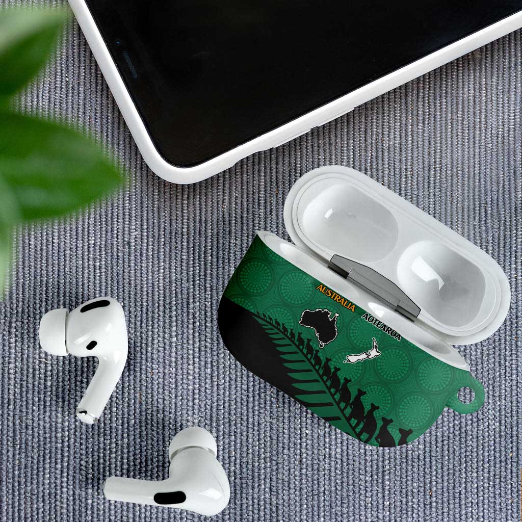 Australia New Zealand Rugby AirPods Case Green Aboriginal Wallabies and Maori Black Fern - Aussie Hoodie