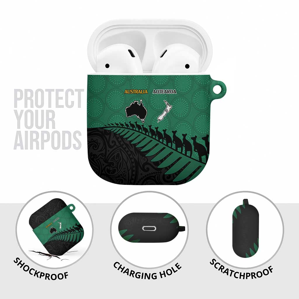 Australia New Zealand Rugby AirPods Case Green Aboriginal Wallabies and Maori Black Fern - Aussie Hoodie