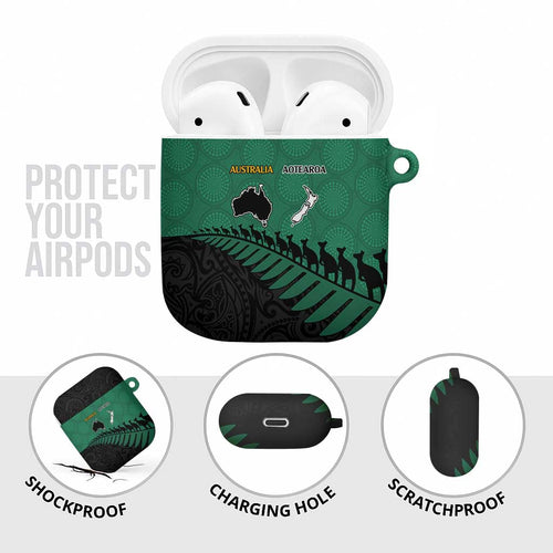 Australia New Zealand Rugby AirPods Case Green Aboriginal Wallabies and Maori Black Fern - Aussie Hoodie