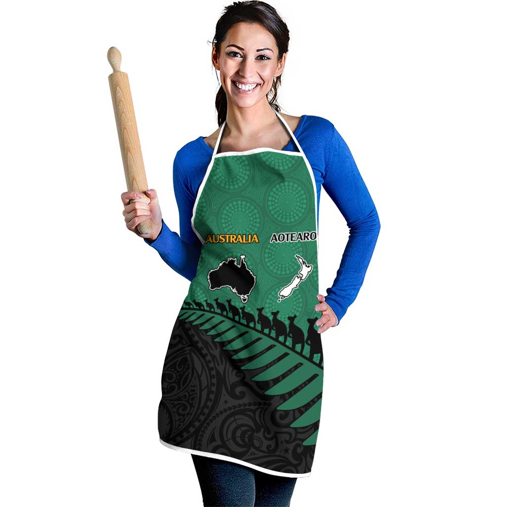 Australia New Zealand Rugby Apron Green Aboriginal Wallabies and Maori Black Fern - Aussie Hoodie