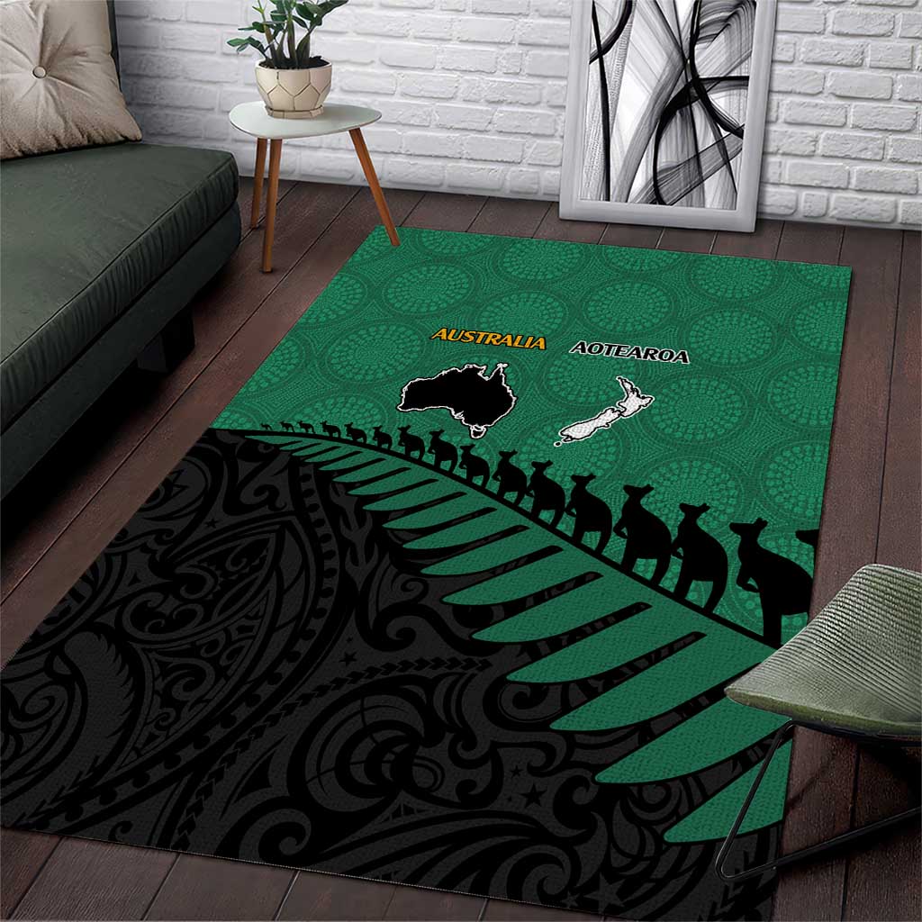 Australia New Zealand Rugby Area Rug Green Aboriginal Wallabies and Maori Black Fern - Aussie Hoodie