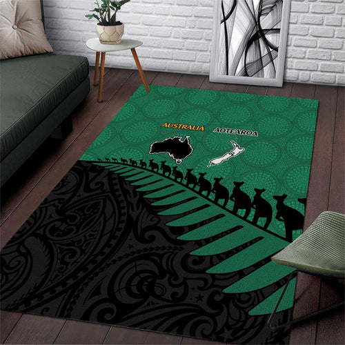 Australia New Zealand Rugby Area Rug Green Aboriginal Wallabies and Maori Black Fern - Aussie Hoodie