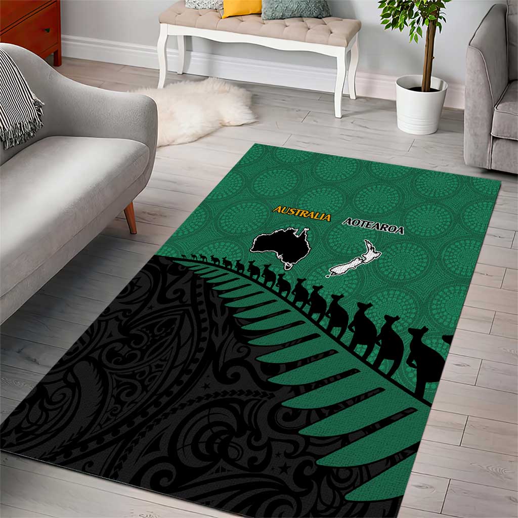 Australia New Zealand Rugby Area Rug Green Aboriginal Wallabies and Maori Black Fern - Aussie Hoodie
