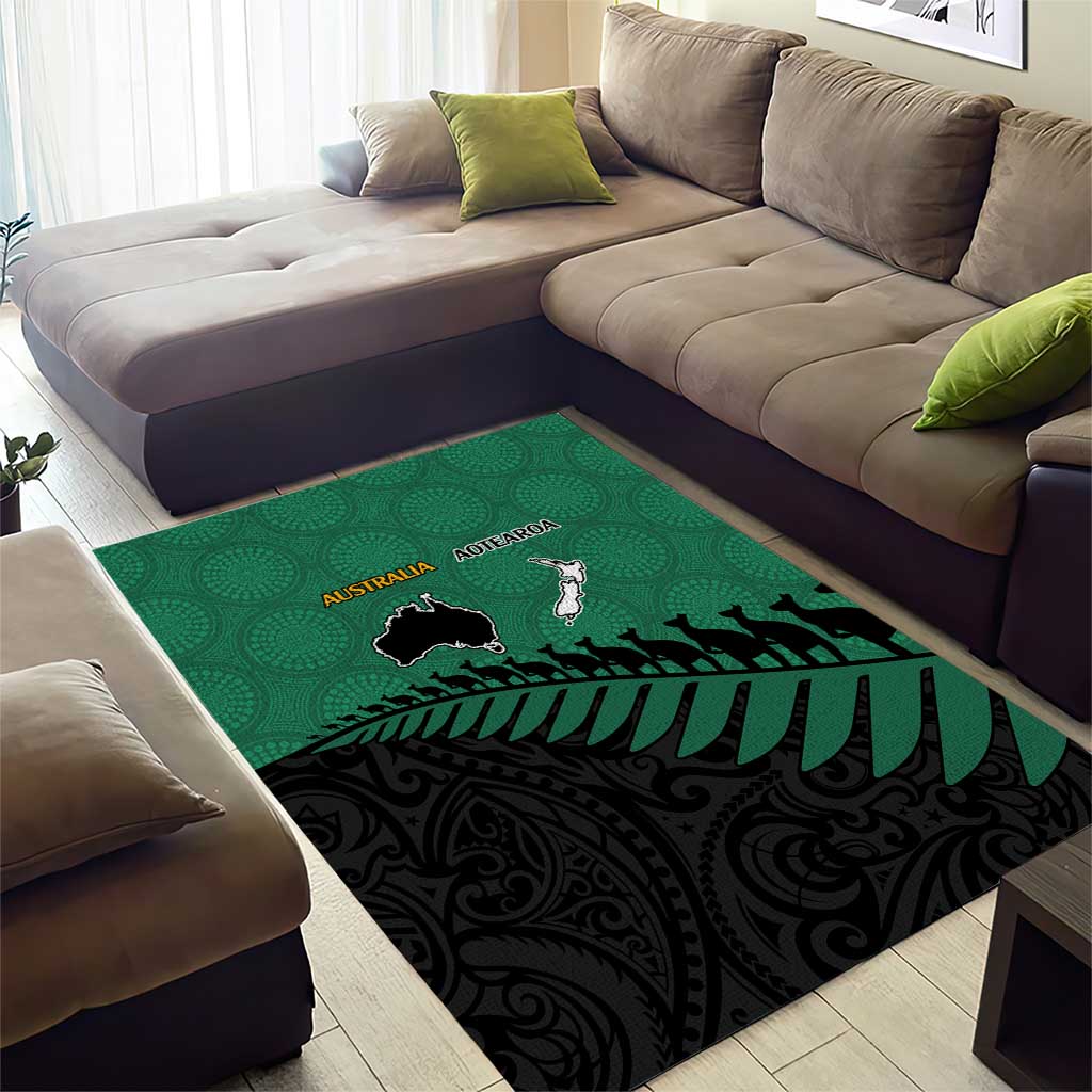 Australia New Zealand Rugby Area Rug Green Aboriginal Wallabies and Maori Black Fern - Aussie Hoodie