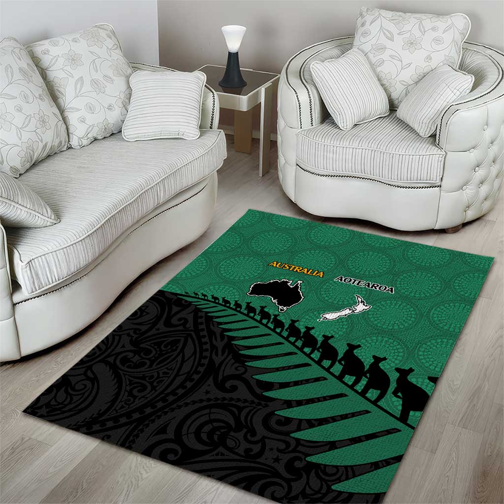 Australia New Zealand Rugby Area Rug Green Aboriginal Wallabies and Maori Black Fern - Aussie Hoodie
