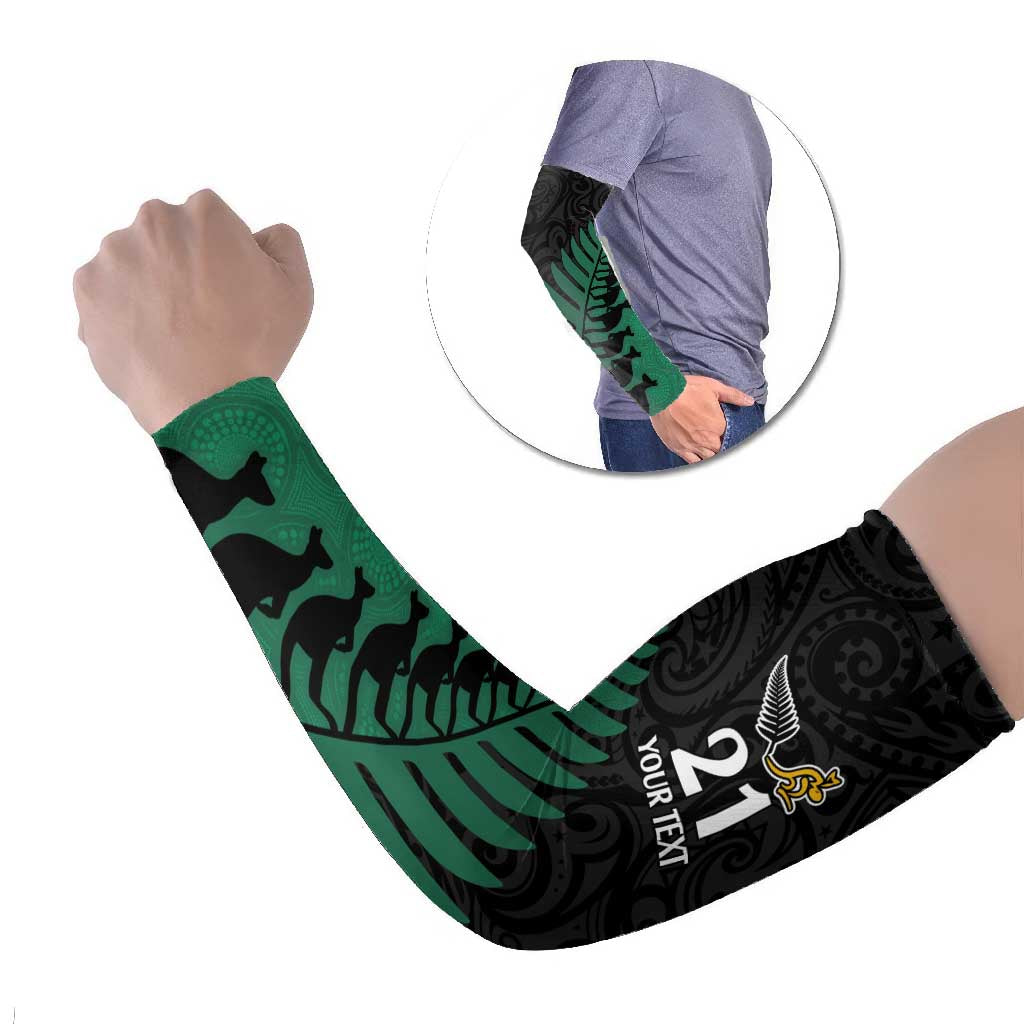 Australia New Zealand Rugby Arm Sleeves Green Aboriginal Wallabies and Maori Black Fern - Aussie Hoodie