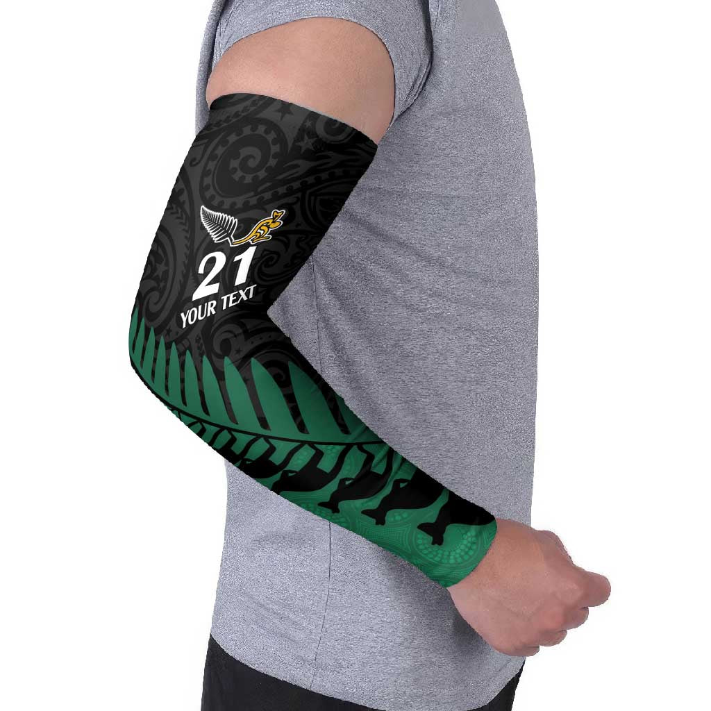 Australia New Zealand Rugby Arm Sleeves Green Aboriginal Wallabies and Maori Black Fern - Aussie Hoodie