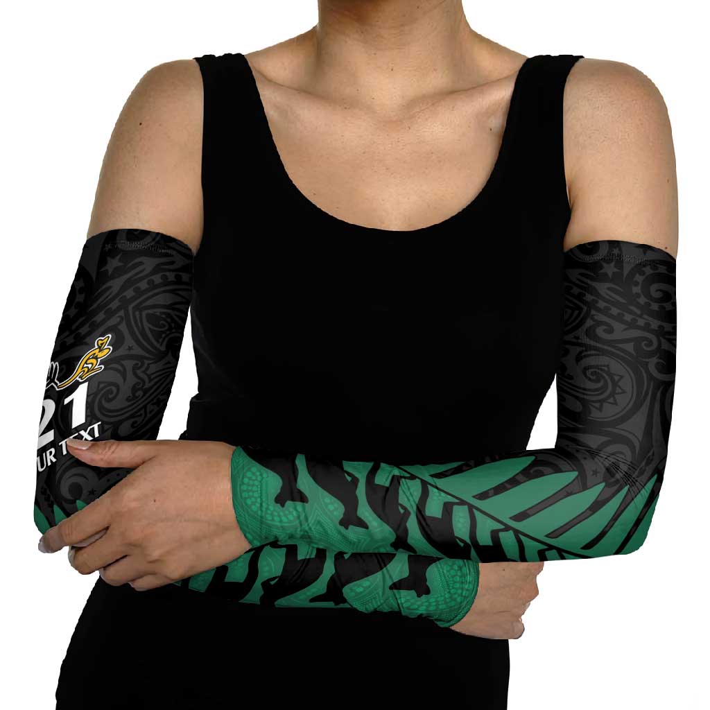Australia New Zealand Rugby Arm Sleeves Green Aboriginal Wallabies and Maori Black Fern - Aussie Hoodie
